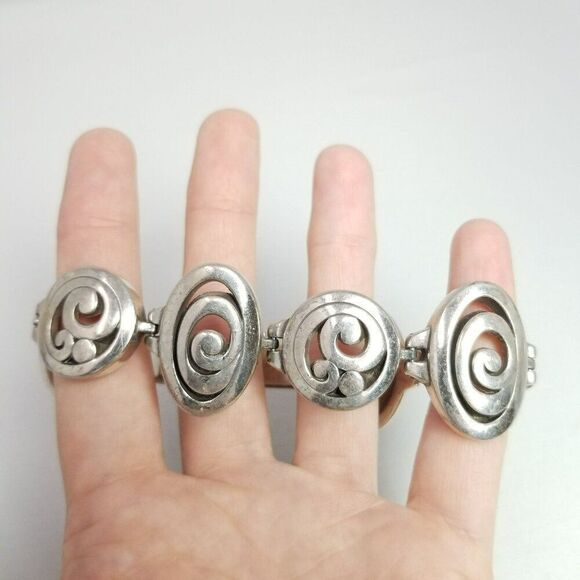 Vintage Brighton Contempo Open Oval Scroll Link Silver Plate Bracelet, Panel - Picture 8 of 8